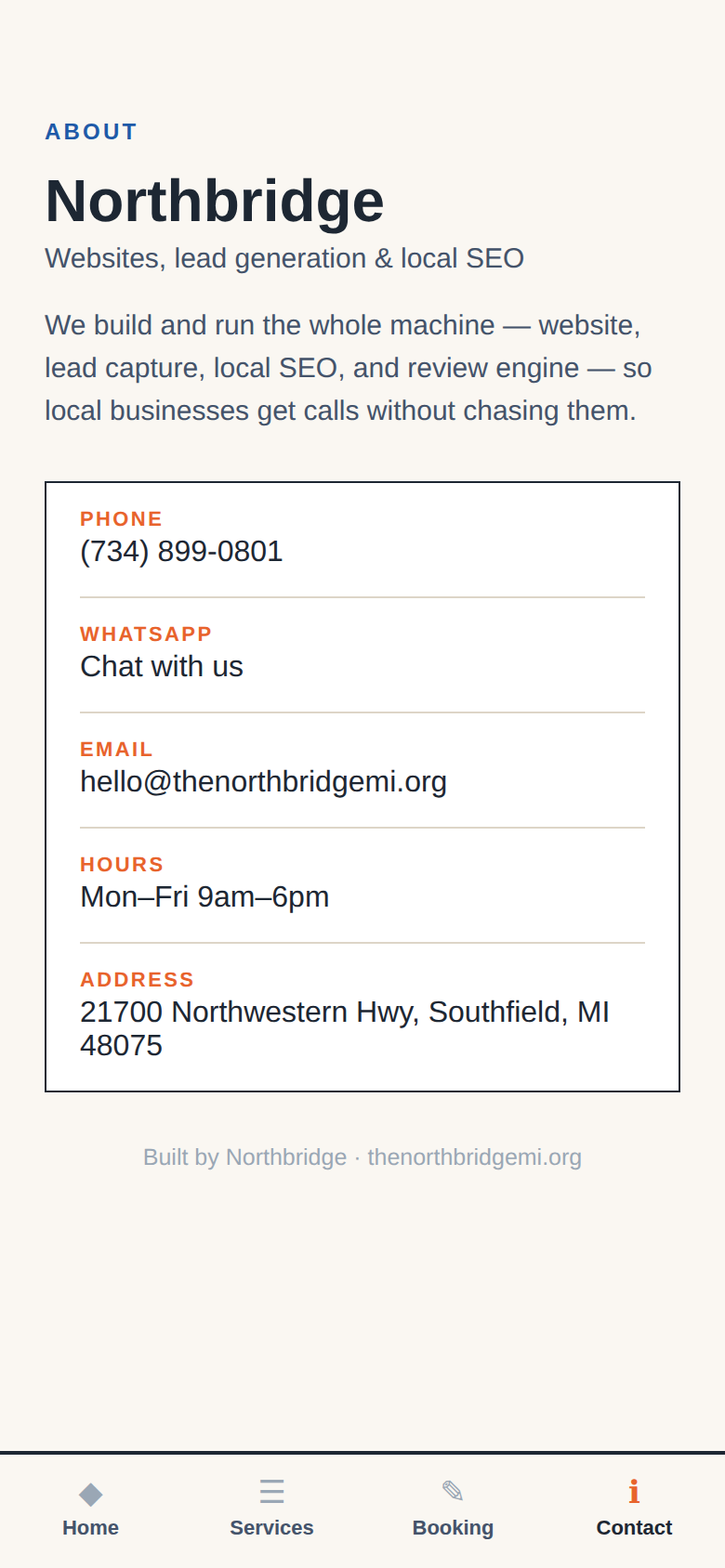 App contact screen